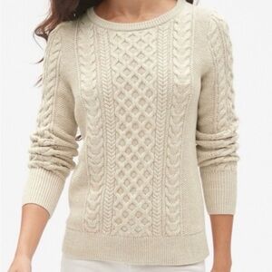 GAP x Good Cable Knit Sweater Size L Cream Chunky Fisherman Crewneck